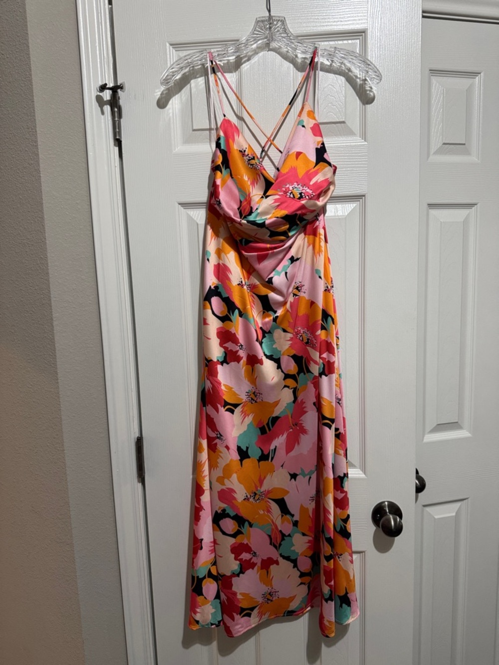 Petal & Pup Pink Floral Maxi Slip Dress with Crisscross Straps